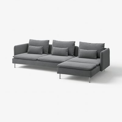 SÖDERHAMN Divano a 4 posti, con chaise-longue/Johanneshov grigio scuro