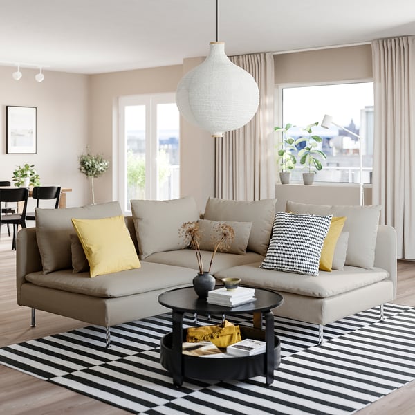 SÖDERHAMN Divano angolare a 3 posti, Fridtuna beige chiaro