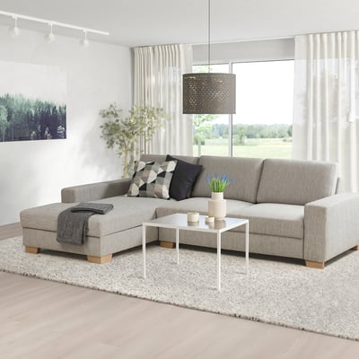 SÖRVALLEN Divano a 3 posti, con chaise-longue, sinistra/Viarp beige/marrone