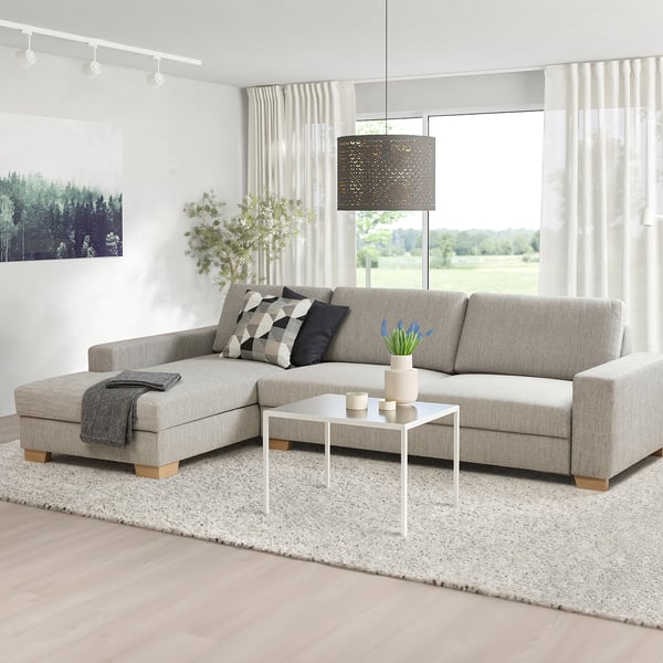 SÖRVALLEN Divano a 4 posti, con chaise-longue, sinistra/Viarp beige/marrone