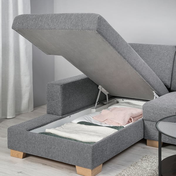 SÖRVALLEN Divano a 5 posti, con chaise-longue/Lejde grigio/nero