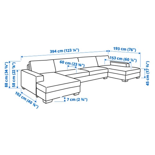 SÖRVALLEN Divano a 5 posti, con chaise-longue/Lejde grigio/nero