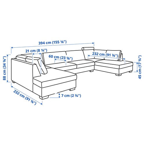 SÖRVALLEN Divano a U, 5 posti, terminali aperti/Lejde grigio/nero