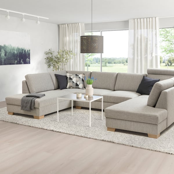 SÖRVALLEN Divano a U, 5 posti, terminali aperti/Viarp beige/marrone