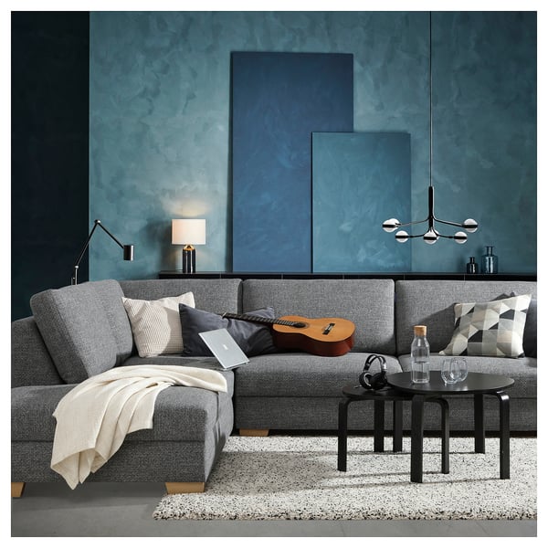 SÖRVALLEN Divano angolare a 5 posti, con chaise-longue, destra/Lejde grigio/nero
