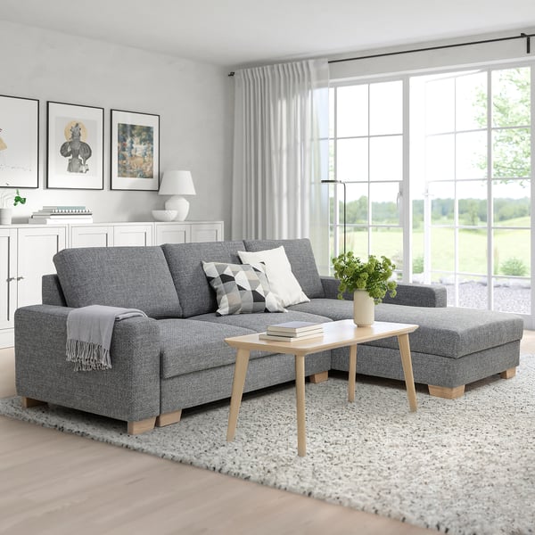 SÖRVALLEN Divano letto 3 posti/chaise-longue, destro/Lejde grigio/nero