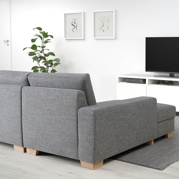 SÖRVALLEN Divano letto 3 posti/chaise-longue, sinistro/Lejde grigio/nero