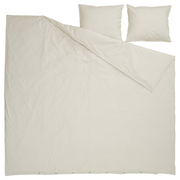 SOLFIBBLA Copripiumino e 2 federe, bianco beige/a righe, 240x220/50x60 cm