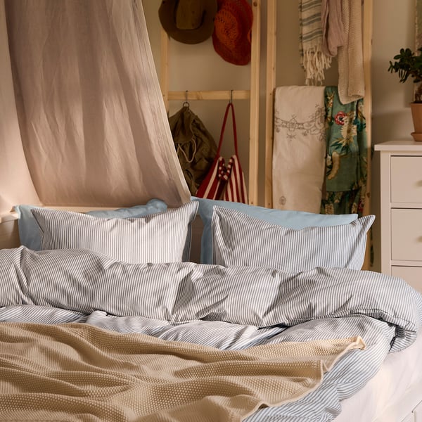 SOLFIBBLA Copripiumino e 2 federe, bianco blu/a righe, 240x220/50x60 cm