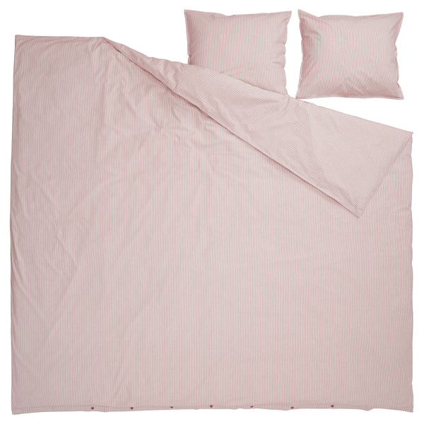 SOLFIBBLA Copripiumino e 2 federe, bianco rosso/a righe, 240x220/50x60 cm