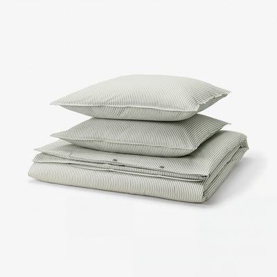 SOLFIBBLA Copripiumino e 2 federe, bianco verde/a righe, 240x220/50x60 cm