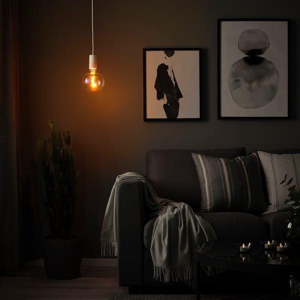 SUNNEBY / MOLNART Lampada a sospensione con lampadina, bianco/forma ellittica multicolore
