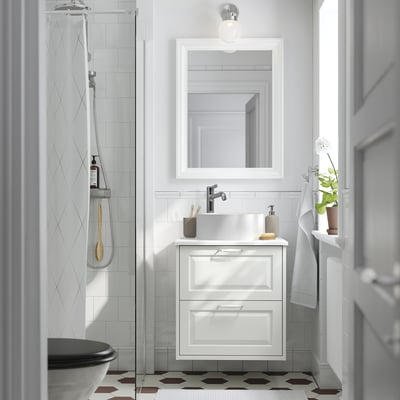 TANDÅN Lavabo da appoggio con sifone, bianco, 38 cm