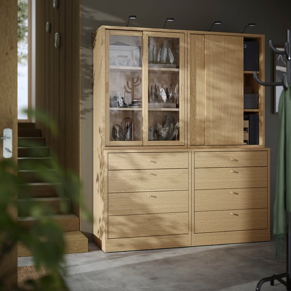 TONSTAD Mobili con cassetti, impiallacciatura di rovere/vetro, 164x47x210 cm