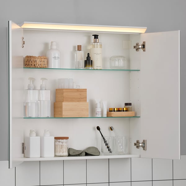 TREASJÖN Mobile specchio/2ante/illuminazione, 80x17x75 cm