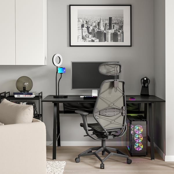 UTESPELARE / STYRSPEL Scrivania e sedia da gaming, nero/grigio