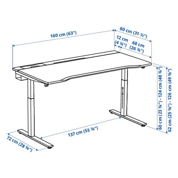 UTMANING Scrivania gaming altezza regolabile, elettrico/nero, 160x80 cm