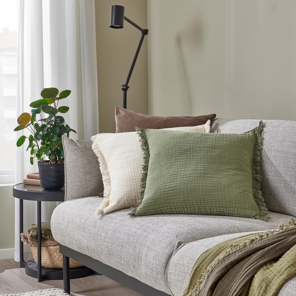 VALLKRASSING Fodera per cuscino, grigio-verde, 50x50 cm