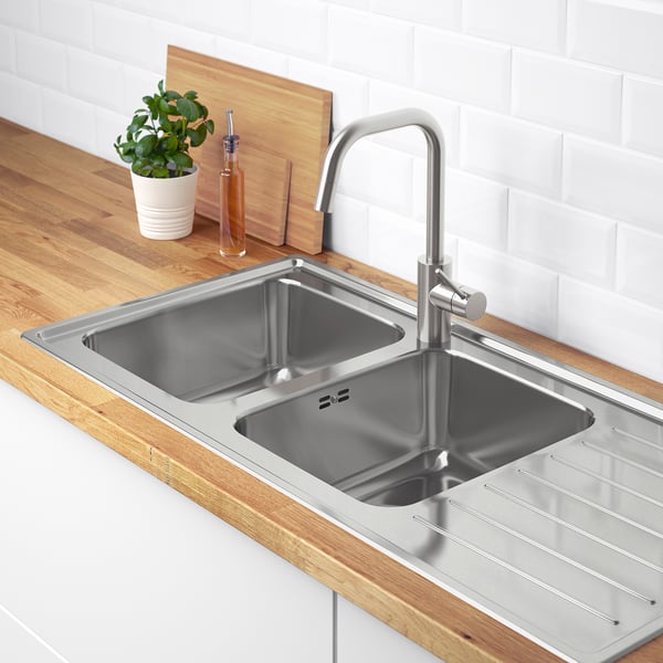 VATTUDALEN Lavello incasso 2vasche/sgocciolat., inox, 110x53 cm