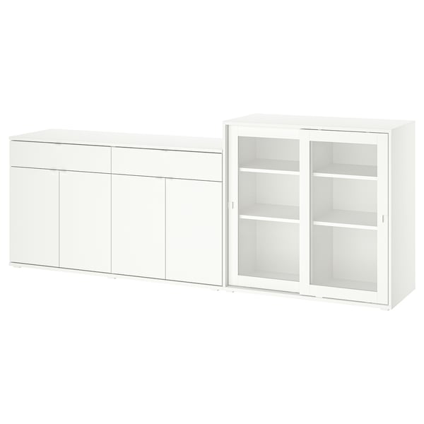 VIHALS Combinazione con ante a vetro, bianco/vetro trasparente, 235x37x90 cm