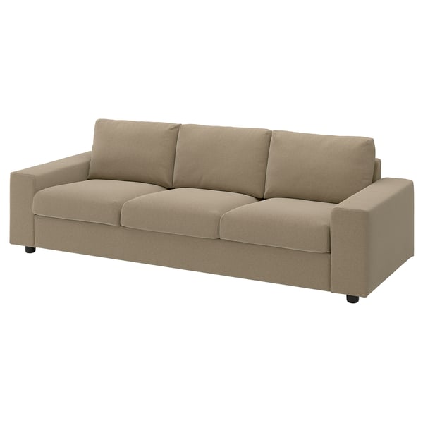 VIMLE Divano a 3 posti, con braccioli larghi/Johanneshov marrone-beige