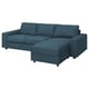 VIMLE Divano a 3 posti con chaise-longue, con braccioli larghi/Hillared blu scuro