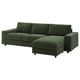 VIMLE Divano a 3 posti con chaise-longue, con braccioli larghi/Johanneshov verde scuro