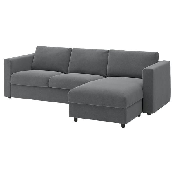 VIMLE Divano a 3 posti, con chaise-longue/Johanneshov grigio scuro