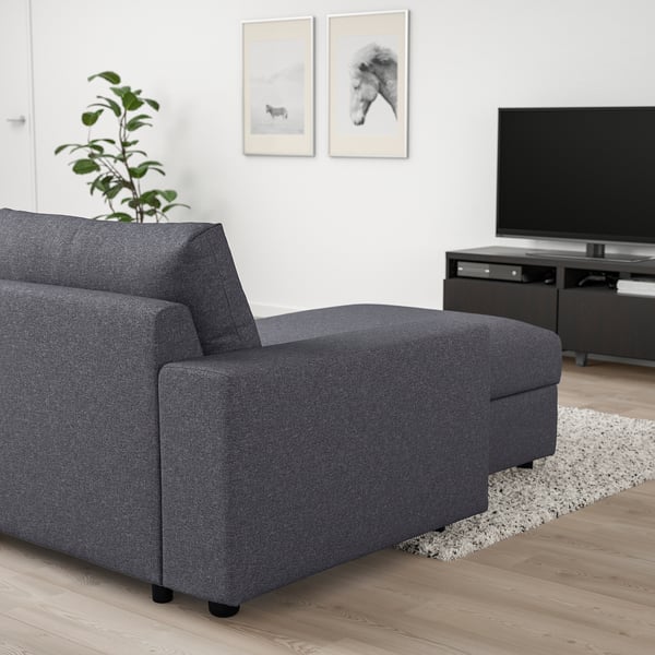 VIMLE Divano letto 3 posti/chaise-longue, con braccioli larghi Gunnared/grigio fumo
