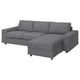 VIMLE Divano letto 3 posti/chaise-longue, con braccioli larghi/Lejde grigio/nero