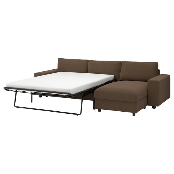 VIMLE Divano letto 3 posti/chaise-longue, con braccioli larghi/Mosshed marrone scuro