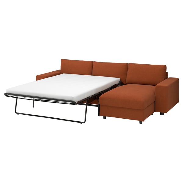 VIMLE Divano letto 3 posti/chaise-longue, con braccioli larghi/Mosshed rossiccio