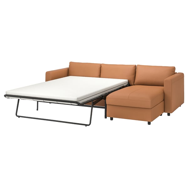 VIMLE Divano letto 3 posti/chaise-longue, Grann/Bomstad ocra bruna