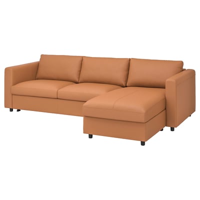 VIMLE Divano letto 3 posti/chaise-longue, Grann/Bomstad ocra bruna