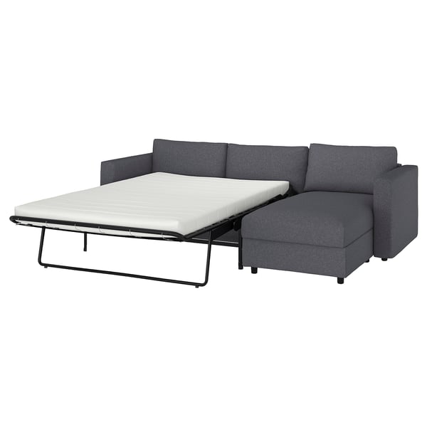 VIMLE Divano letto 3 posti/chaise-longue, Gunnared grigio fumo