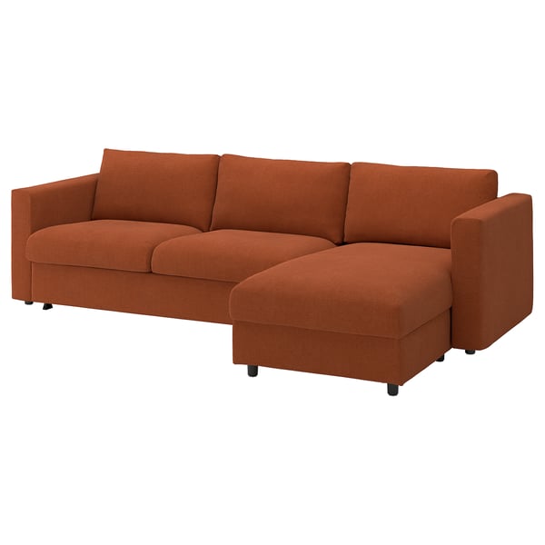 VIMLE Divano letto 3 posti/chaise-longue, Mosshed rossiccio