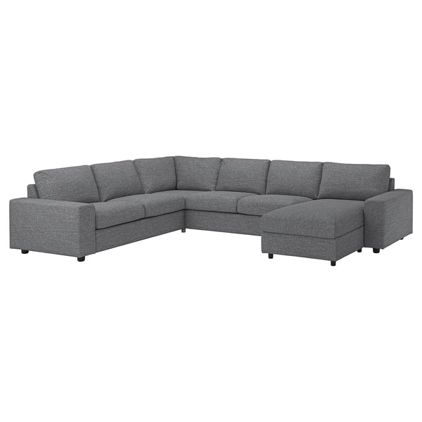 VIMLE Divano letto ang 5 posti/chaise-lon, con braccioli larghi/Lejde grigio/nero