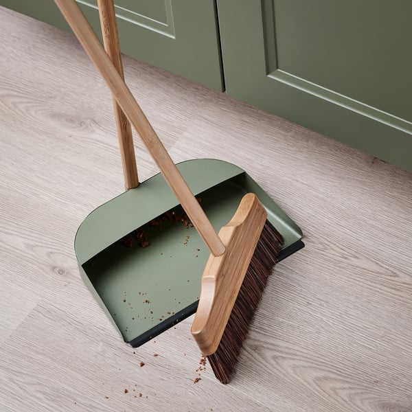 VINDSIKT Scopa/paletta, bambù/grigio-verde