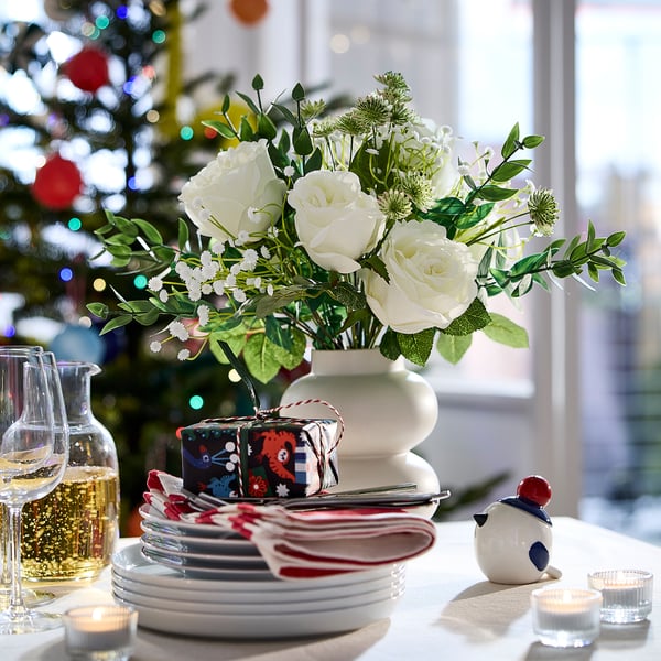 VINTERFINT Bouquet artificiale, da interno/esterno/bianco, 50 cm