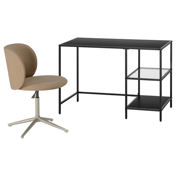 VITTSJÖ / KRYLBO Scrivania e sedia, marrone-nero/beige scuro