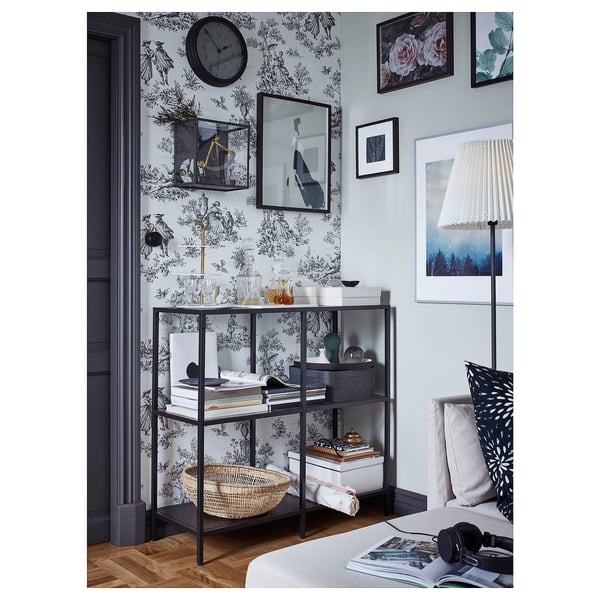 VITTSJÖ Scaffale, marrone-nero/vetro, 100x93 cm