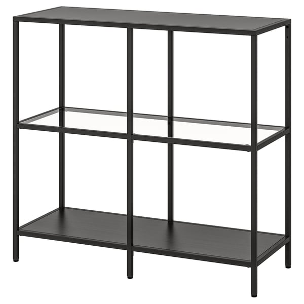 VITTSJÖ Scaffale, marrone-nero/vetro, 100x93 cm