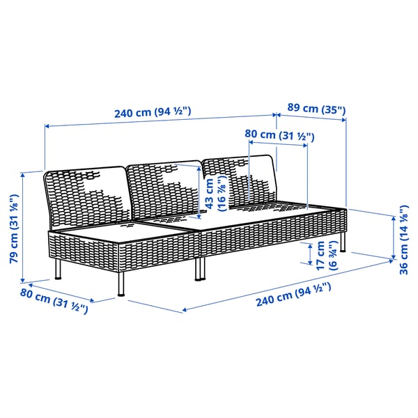 VITTSKÄR Divano a 3 posti, da esterno/plastica effetto rattan grigio scuro