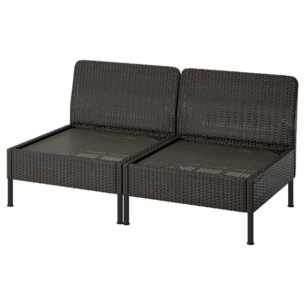VITTSKÄR Divano componibile a 2 posti, da esterno/plastica effetto rattan grigio scuro