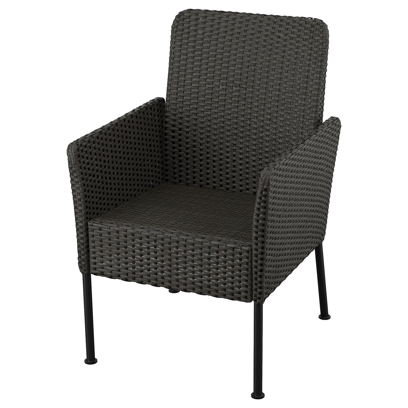 VITTSKÄR Sedia con braccioli, plastica effetto rattan da esterno/grigio scuro