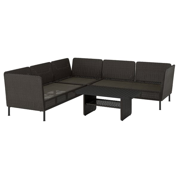 VITTSKÄR Set a 4 posti da giardino, da esterno/plastica effetto rattan grigio scuro