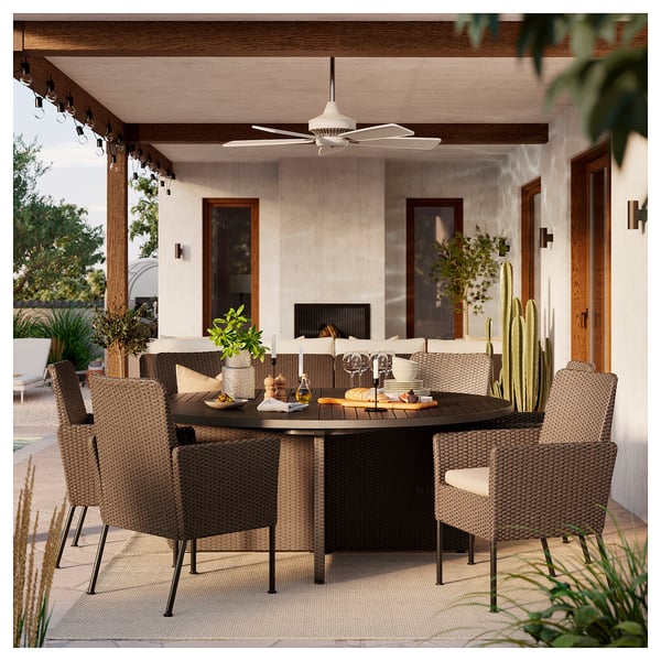 VITTSKÄR Tavolo, plastica effetto rattan da esterno/grigio scuro, 187 cm