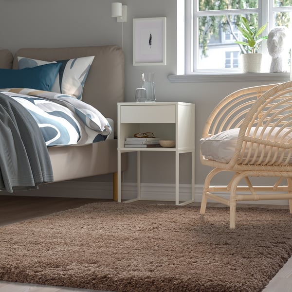 VOLLERSLEV Tappeto, pelo lungo, beige, 133x195 cm
