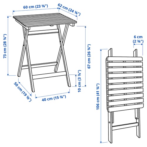 ASKHOLMEN Mesa para terraza, plegable café oscuro, 60x62 cm
