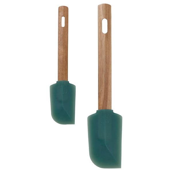 BÄCKRÖDING Espátula, set de 2, madera/gris oscuro-verde